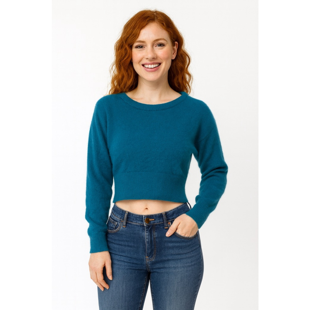 Clifford & Wills Teal Cropped Sweater Women's S Lambswool Angora